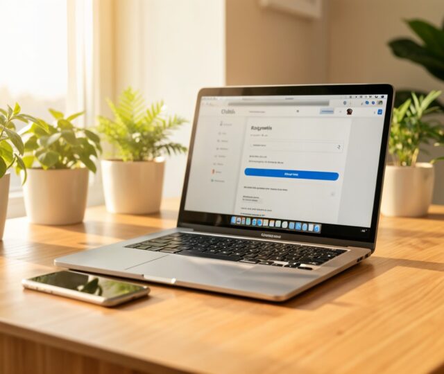 Ordinateur portable et smartphone sur un bureau lumineux, illustration de la visibilité en ligne entre SEO, Google Discover et IA générative